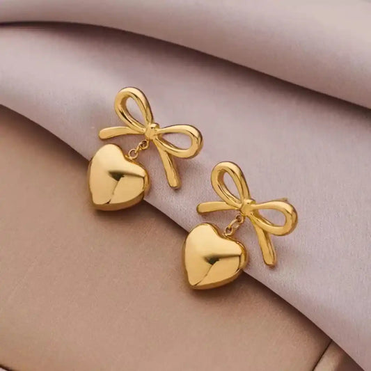 Cute Bow Heart Drop Earrings