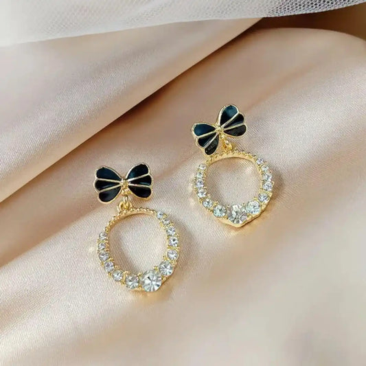 Luxury Black Bow Crystal Earrings
