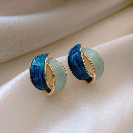 Ocean Marble Enamel Hoop Earrings