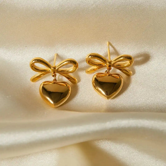 Cute Bow Heart Drop Earrings