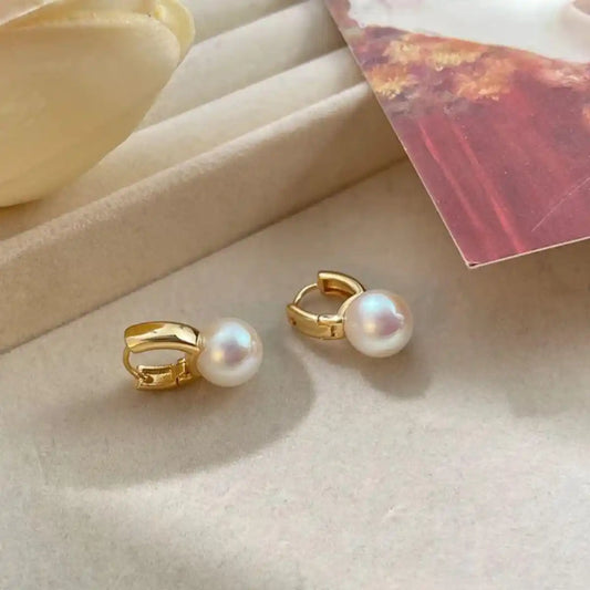 Classic Gold Pearl Huggie Earrings