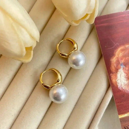 Classic Gold Pearl Huggie Earrings