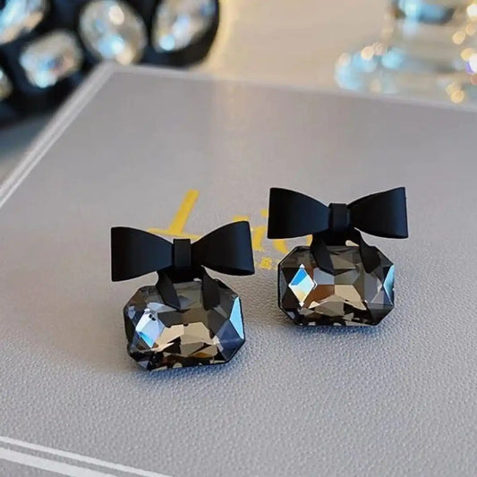 Midnight Crystal Bow Earrings