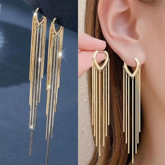 Golden Heart Tassel Earrings