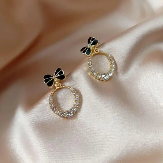 Luxury Black Bow Crystal Earrings