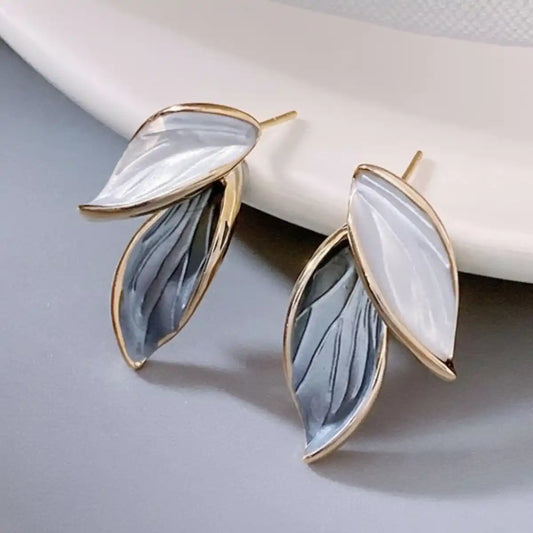 Elegant Dual Leaf Enamel Earrings