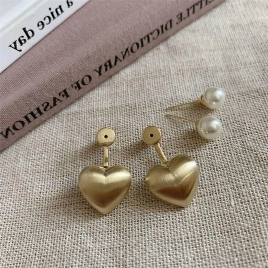 Elegant Golden Heart Pearl Earrings