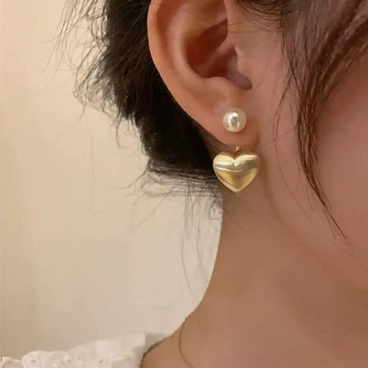 Elegant Golden Heart Pearl Earrings