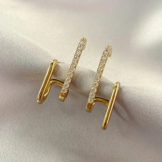 Minimal Crystal Bar Ear Cuff Earrings